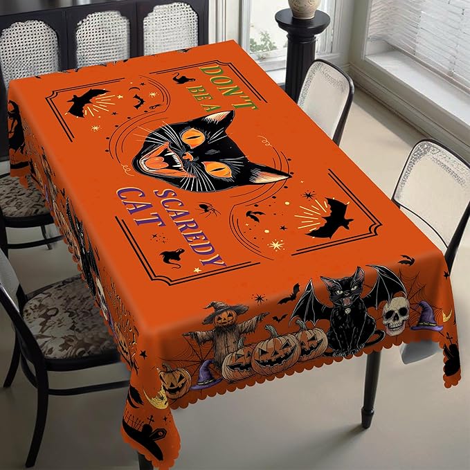 Eikione Rectangular Tablecloth 140x180inch, Halloween Cat Tablecloth Waterproof and Wrinkle-Free, Table Covers, Summer Decorations for Home Dining