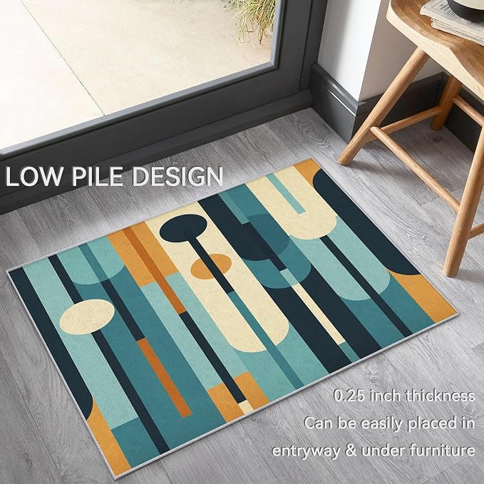 Mid Century Rug 6x8, Washable Modern Geometric Rugs for Living Room Bedroom, Abstract Mid-Century Area Rug for Home Decor, Non Slip Backing Floor Carpet - 6 x 8 ft