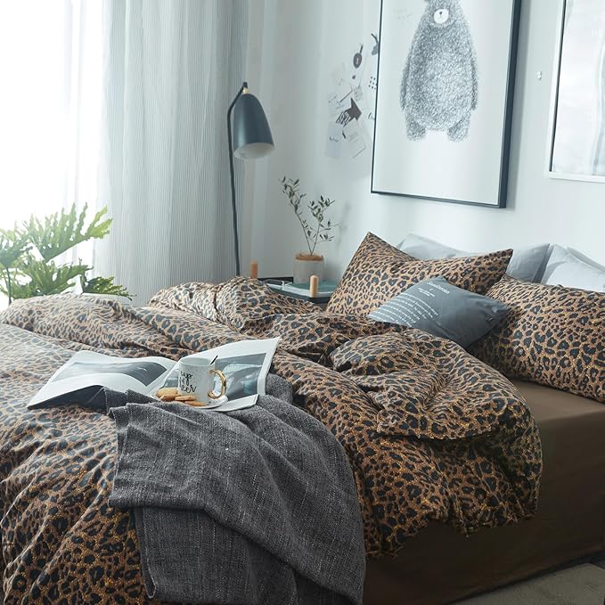 Leopard Print Twin XL Comforter Set 3 Pieces Animal Cheetah Printed Comforter with 2 Pillowcases Fluffy Soft Microfiber Bedding Set Farmhouse Leopard Comforter Set Boho Bed Comforter Twin XL Size