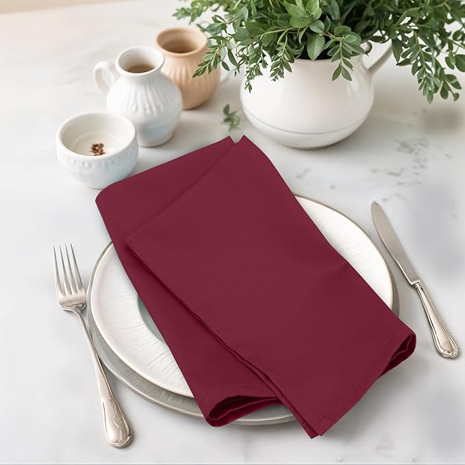 Zoyer Cloth Napkins Set of 12, 18x18 Inches Cotton Enrich Napkins Cloth ‎Washable, Soft & Durable Dinner Napkins for Parties, Wedding, Christmas, ‎Thanksgiving & Everyday Use - Burgundy