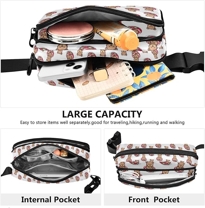 Kawaii Bear Red Swim Ring Fanny Pack for Women Men Water Resistant Fashion Waist Packs with Adjustable Strap Belt Bag for Travel Workout Jogging Hiking 21219056
