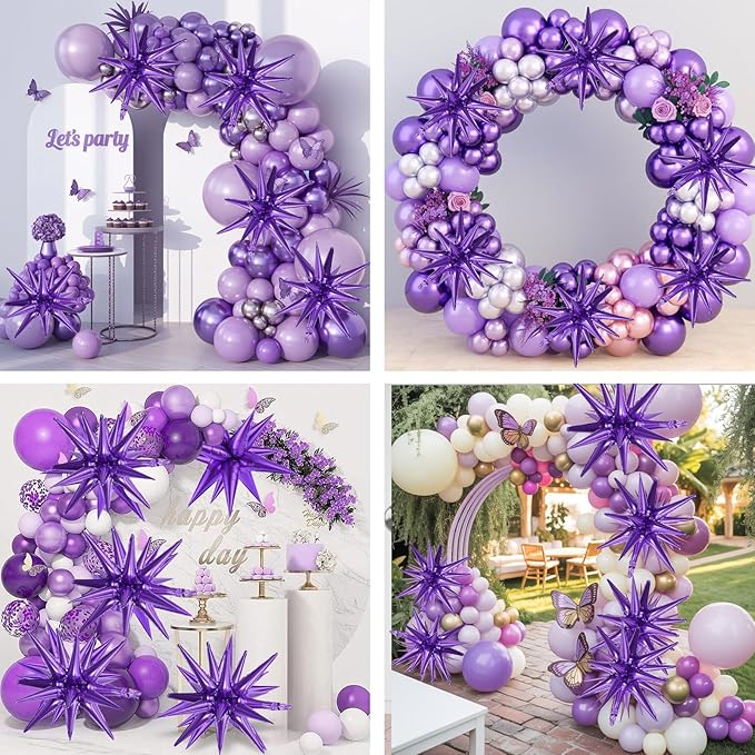 Purple Star Balloons,9Pcs 22Inch Dark Purple Explosion Spike Cone Helium Polyester Film Star Foil Balloons for Birthday Halloween Graduation Anniversary Baby Shower Party Decorations