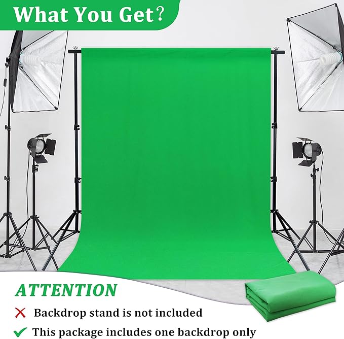 6 x 8 FT Green Screen Backdrop - Polyester Fabric for Video Streaming, Portrait Photoshoot, Wall Mounted, Parties and Small Events