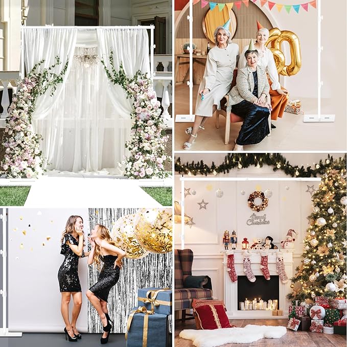 EMART Backdrop Stand, 8.5x10ft Width Adjustable Photography Background Support Poles with Heavy Duty Flat Base, Photo Metal Steel Pipe and Drape Frame Kit for Parties Birthday Wedding - White