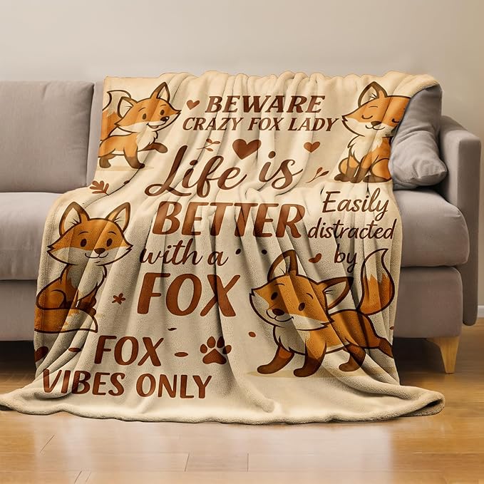 Fox Throw Blanket Gifts for Boys Girls Kids Adults, Animal Fox Flannel Blankets for Travel Sofa Living Room Decor 60"X80"