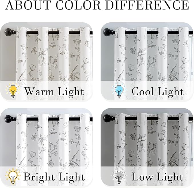 ChrisDowa 100% Blackout Floral Curtains 108 Inches Long 2 Panels for Bedroom Living Room Grey Flower Patterned Room Darkening Thermal Insulated Soundproof Grommet Window Treatments Drapes,52X108