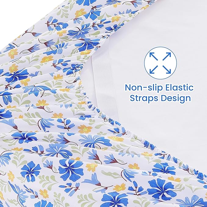 Softan Vintage Blue Floral Twin Bed Sheets, Cozy Microfiber Flower Printed Sheets with 15" Deep Pocket Fitted Sheet & Non-Slip Straps, Patterned Floral in Blue & Amber Sheets & Pillowcase Set