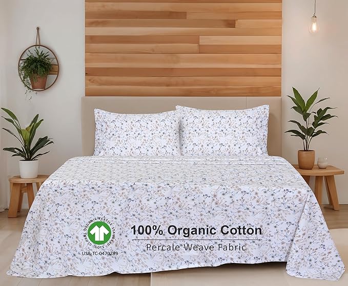 RUVANTI 100% Organic Cotton Sheets Twin XL, Percale Weave, GOTS Certified, 3-Piece Set, Deep Pocket 15", Crisp & Breathable, Soft Durable Bedding, Sábanas Algodón Orgánico – Tranquil