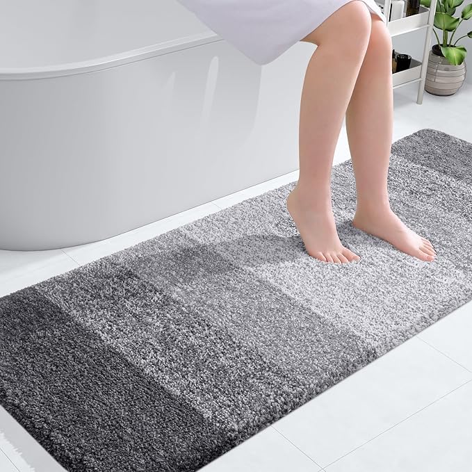 OLANLY Bathroom Rug Mat 59x24, Extra Soft and Absorbent Microfiber Bath Rugs, Non-Slip Plush Shaggy Bath Carpet Runner, Machine Wash Dry, Bath Mats for Bathroom Floor, Tub and Shower, Grey