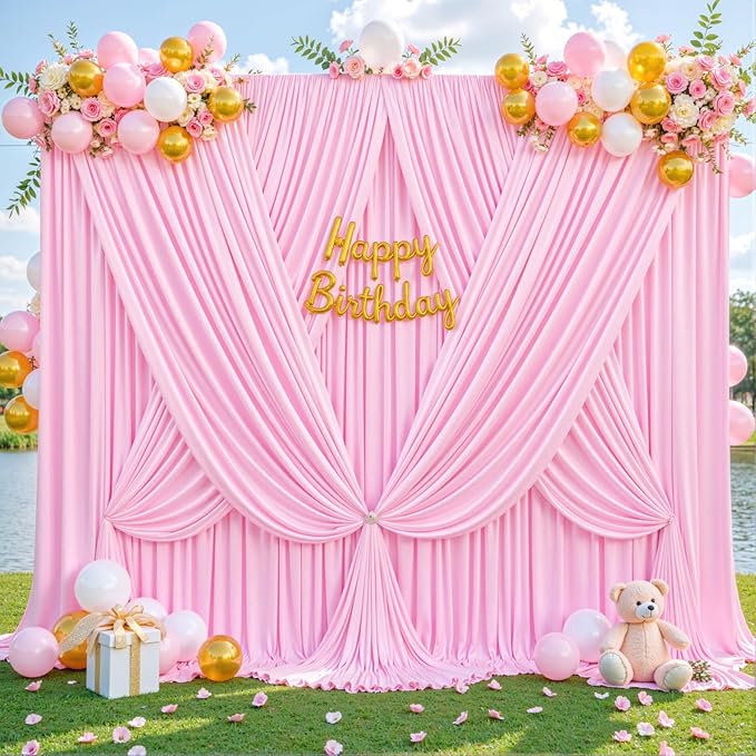 8 Panels Pink Backdrop Curtain for Parties Baby Shower Wrinkle Free Pink Photo Curtains Backdrop Drapes Fabric Decoration for Wedding Birthday Party 40ft(W) x 10ft(H)