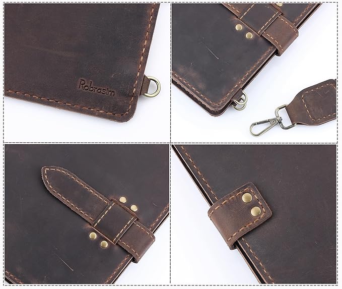 Robrasim Handmade Leather Sketchbook Cover, Artist Sketch Pad Holder for 11"X14" Sketchbook, Drawing Book and Pencil Case, Journal Notebook Portfolio with Shoulder Strap, Artist Gifts, Coffee