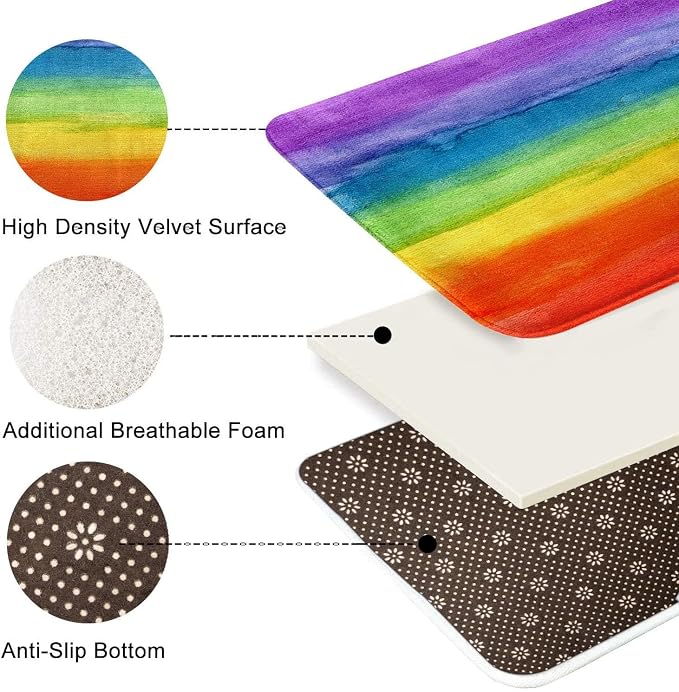 Britimes Bath Mat for Bathroom, Colorful Stripe Rainbow Washable Cover Floor Rug Carpets Floor Mat Bathroom Decorations 16x24 Inches for Kitchen Bedroom Indoor