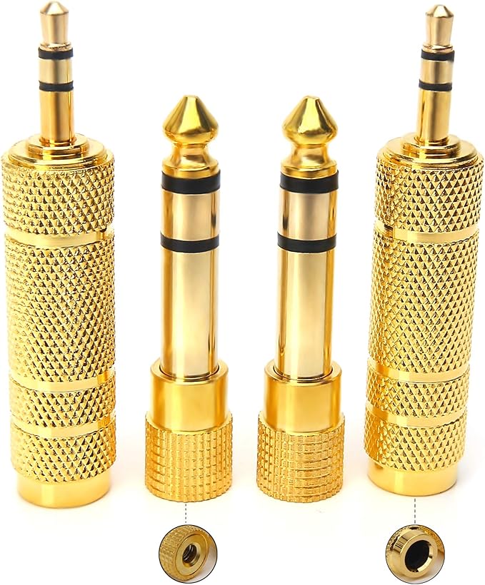 SiYear 3.5mm 1/8 inch TRS Plug to 6.35mm 1/4 inch Jack and 3.5mm Female to 6.35 Male Plug Gold Plated Set Audio Stereo Adapter Converter for Headphone, Microphone (4 -Pack)