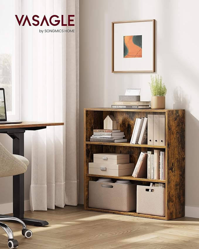 VASAGLE Set of 2 Bookshelves, 31.5 Inches Wide, 3-Tier Open Bookcases with Adjustable Storage Shelves, Floor Standing Units, Rustic Brown ULBC173X01-2