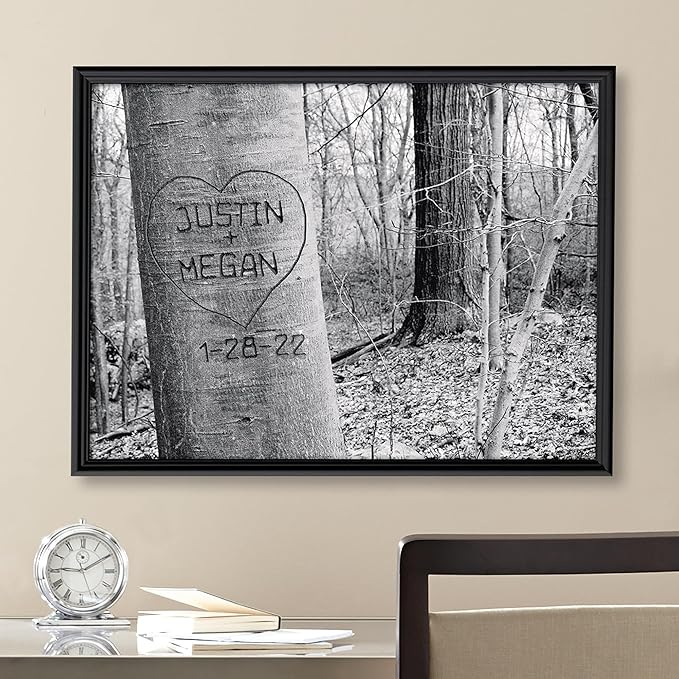 Let's Make Memories Personalized Canvas Wall Art For Couples - Engagement, Wedding, Newlyweds, Anniversary - Home Decor - Carved Heart B&W - Canvas - 11x14