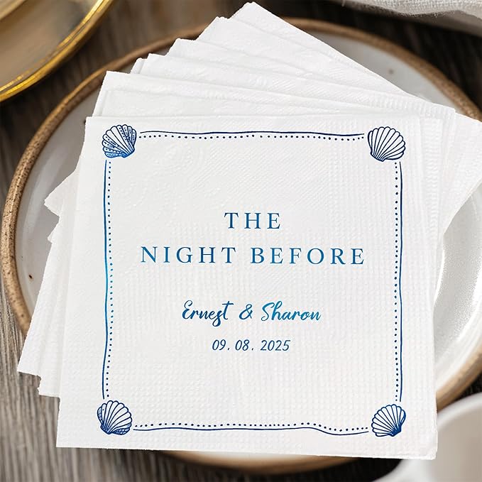 Luxury Custom Cocktail Napkins Wedding, Pack 50 100 150 500 Anniversary Party, Monogram Initials, Rehearsal Dinner Table Decor, Beverage & Luncheon, Saga Green, White Decor Style 3