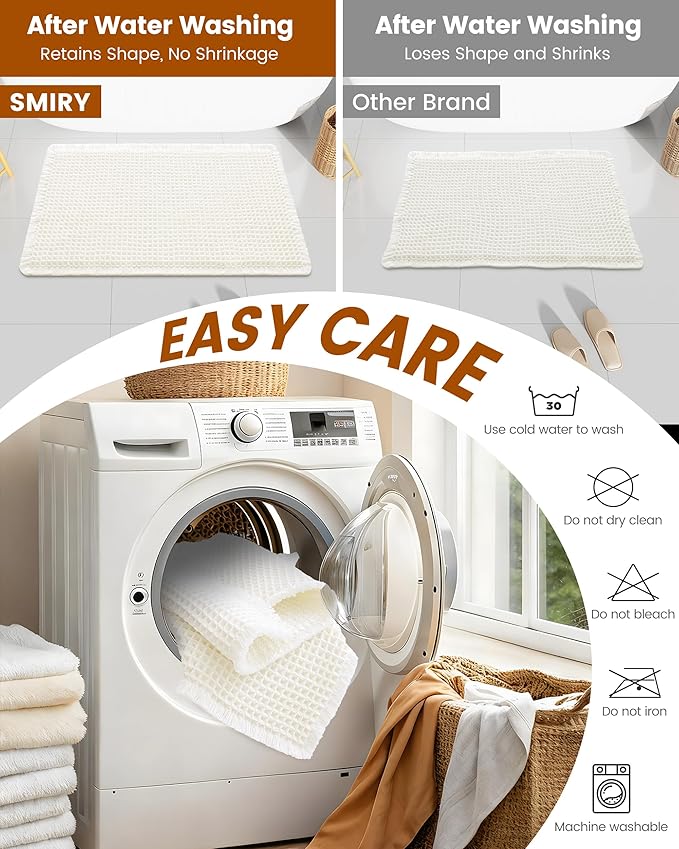 Smiry Waffle Bath Mat 24x16, Extra Soft Absorbent Bathroom Rugs, Non Slip Machine Washable Quick Dry Bath Rugs for Bathroom Floor, Tub, Shower, Home Decor Accessories, Cream