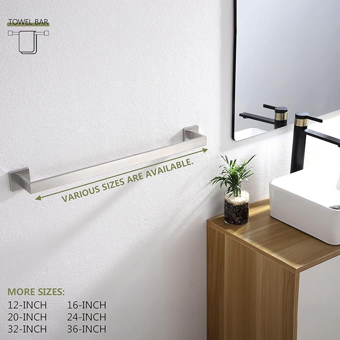 KOKOSIRI 24-Inch Single Towel Bar, Bathroom Kitchen Towel Holder, Wall Mounted SUS304 Stainless Steel Towel Rack, Brushed Nickel, B4003BR-L24