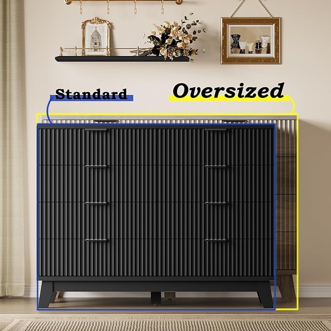 BORNOON 53" Tall Dresser for Bedroom, 8-Drawer Fluted Chest of Drawers, Modern Wood Highboy with Metal Slides and Handles, Anti-Tip Kit, Vertical Clothes Storage Organizer for Apartment, Closet