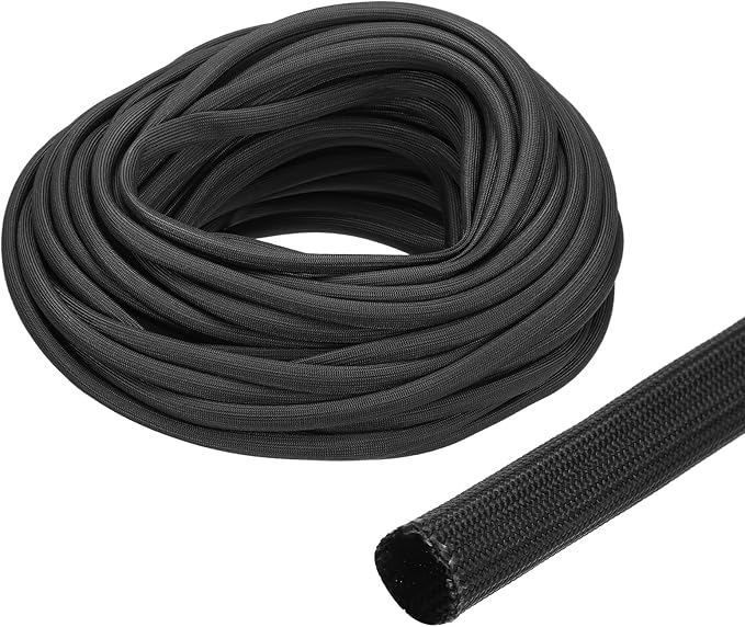 uxcell Insulation Cable Protector,8mm/0.5 Inch-30m/98 Feet High Temp Fiberglass Sleeve Black