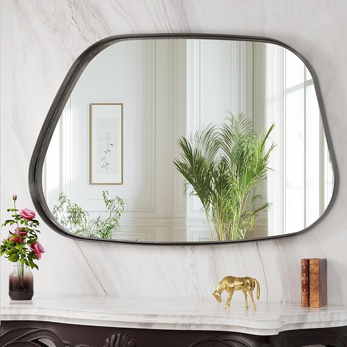 Irregular Wall Mirror 26"x40" Bathroom Mirrors Asymmetrical Artistic Decorative for Living Room Bedroom Bathroom Hallway Entryway,Trapezoid,Black