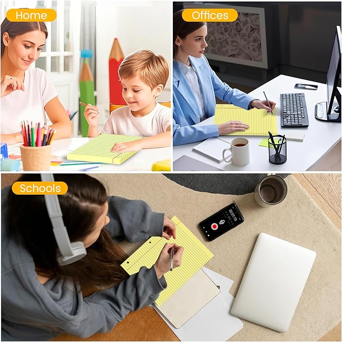 Yellow Loose Leaf Paper 200 Sheets Colored Filler Paper 2 Pack 8 * 10.5 College Ruled Paper 3-Hole Punched Paper for 3-Ring Binders Notebook Lined 8" x 10.5"