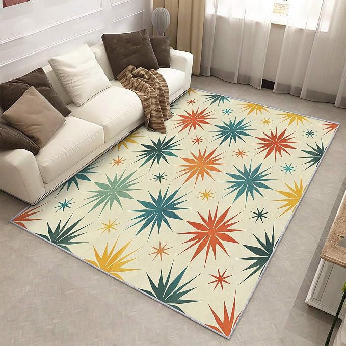 Retro Atomic Rugs for Living Room Decor, 8x10 ft, Mid Century Modern Area Rugs for Bedroom, Soft Non Slip Washable 50s Abstract Geometric Carpet Home Decorations D-g48