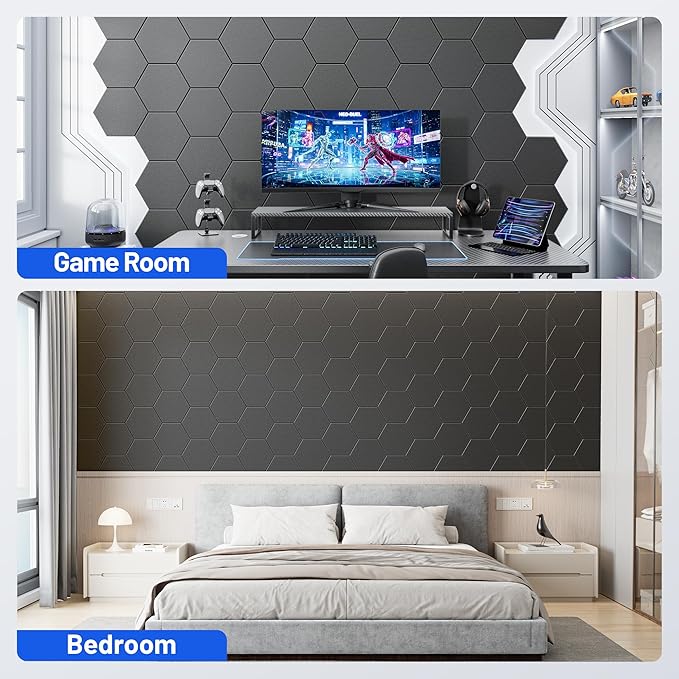 20 Pack Hexagon Acoustic Panels with Self-Adhesive, 12" X 10" X 0.4" Sound Proof Foam Panels for Walls, High Density Soundproof Wall Panels, Sound Dampening Panels for Home Studio Decor Office - Black