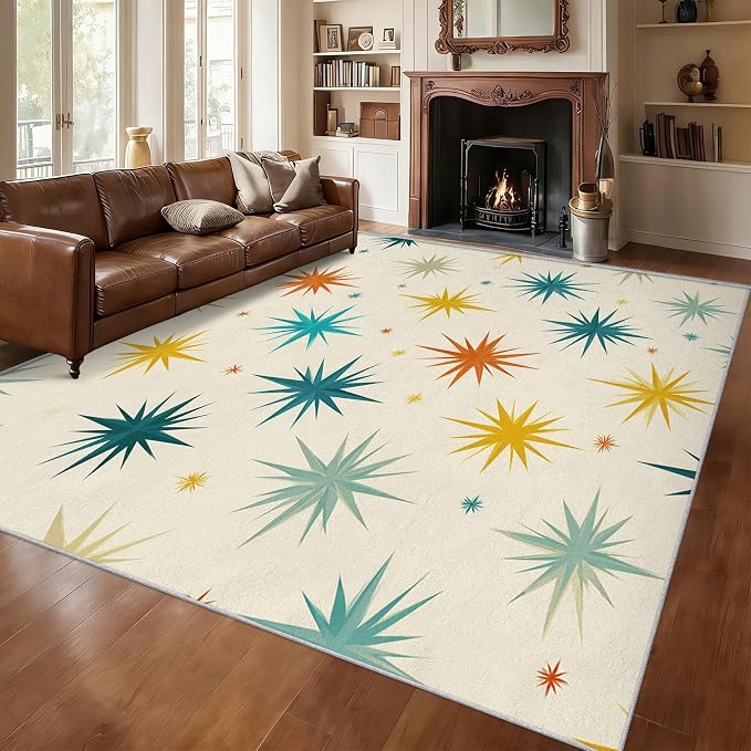 Mid Century Modern Rugs for Entryway, 2x3 ft, Retro Starburst Atomic Area Rugs for Bedroom Kitchen Entrance, Soft Non Slip Washable Geometric Sunburst Indoor Door Mat Home Decorations D-g48