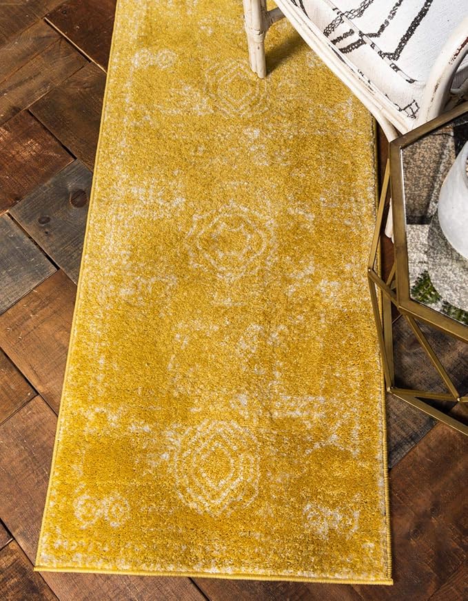 Unique Loom Bromley Collection Area Rug - Wells (2' x 8' 8" Runner, Yellow/ Ivory)