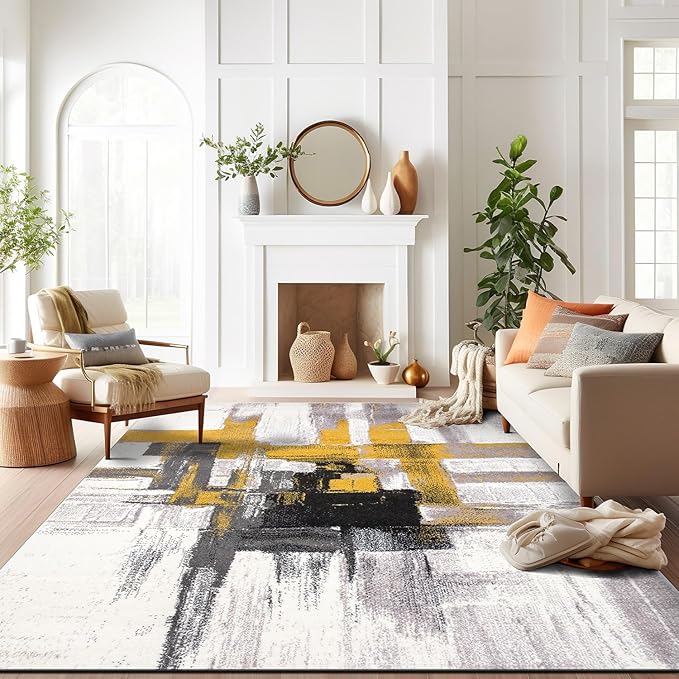 Rugshop Gold Modern Abstract Extra-Large Area Rug — Non-Shedding for Living Room, Dining Room and Office 12' x 15'