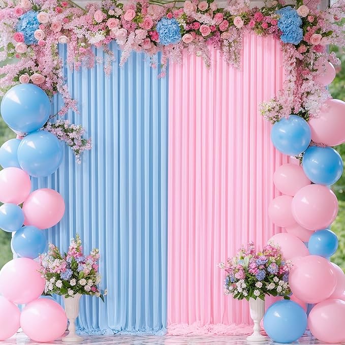 Pink Blue Backdrop Curtains for Gender Reveal Boy or Girl Parties Wrinkle Free Photo Curtains Backdrop Drapes Fabric Decoration for Birthday Party Baby Shower 5ft x 7ft,2 Panels