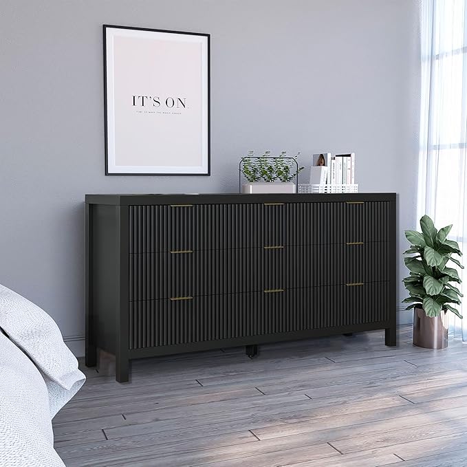 NRITOBY Dresser for Bedroom with 9 Drawers, Wide Bedroom Dresser with Drawer Organizers with Spacious Storage for Dining Room, Entryway, Black