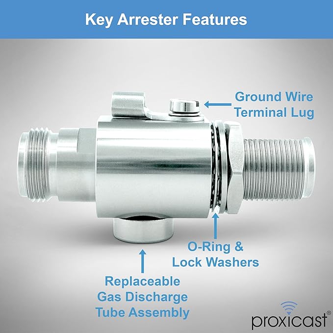 Proxicast Coaxial Lightning Arrester for 0 to 6 GHz (N-Female/N-Female) - Pro-Grade 230V Antenna Lightning Protector for 4G, LTE, 5G, Wi-Fi, 900MHz, Helium, LoRa & Other Outdoor Antennas (ANT-211-002)
