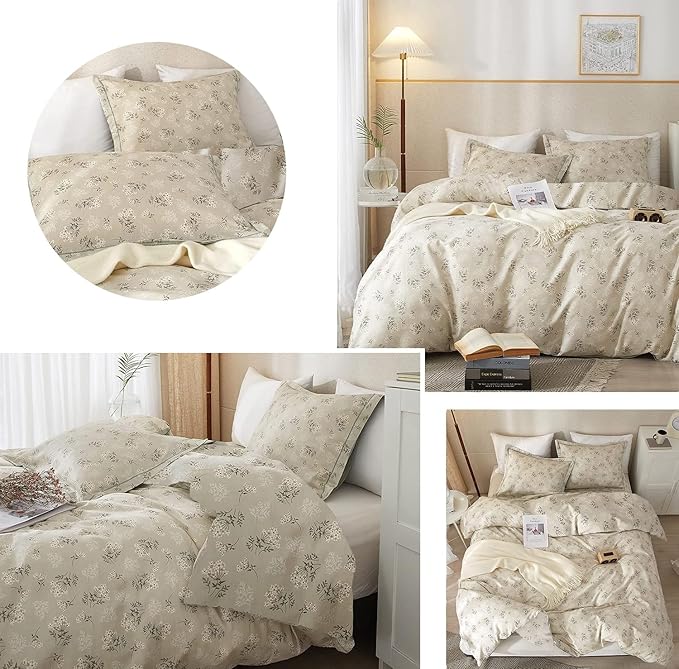 Boho Floral Comforter Set King Size Vintage Garden Style Floral Bedding Comforter with 2 Pillowcases Fluffy Soft Aesthetic Botanical Comforter Set Farmhouse Chic Flower Comforter for King Size Bed