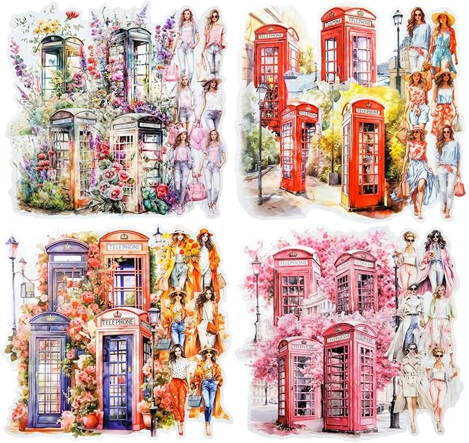 AuriicLeaf Telephone Booth PET Sticker Set, 80PCS Vintage Street Scene Stickers for Scrapbooking, Journaling, DIY Crafts, Planner Decoration, and Aesthetic Collage