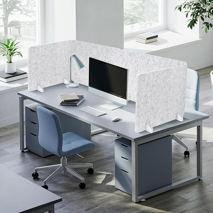 DOLLAR BOSS 4PCS Acoustic Desk Dividers 24" x 20", Soundproof Freestanding Privacy Panels for Table, Noise Reducing Desktop Partition for Office, Home, Classroom with 20 Pushpins, Light Grey