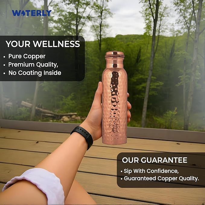 Hammered Copper Water Bottle (34 Oz /1000ml) With Set Of 2 Tumbler (10 Oz/300ml Each) | Best use for Office,Gym & gifts |100% Pure Copper Material with Leak proof Quality Made In India