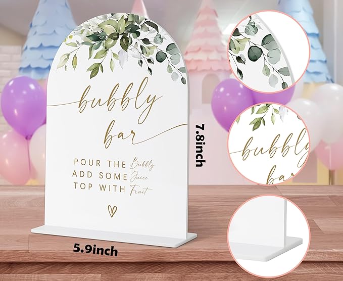 Bubbly Bar Sign, Greenery Gold Bridal Shower Decorations, Wedding Signs for Ceremony and Reception, Bar Supplies, Engagement Party Desk Decor, Acrylic Decor, Bachelorette Party Favors-17