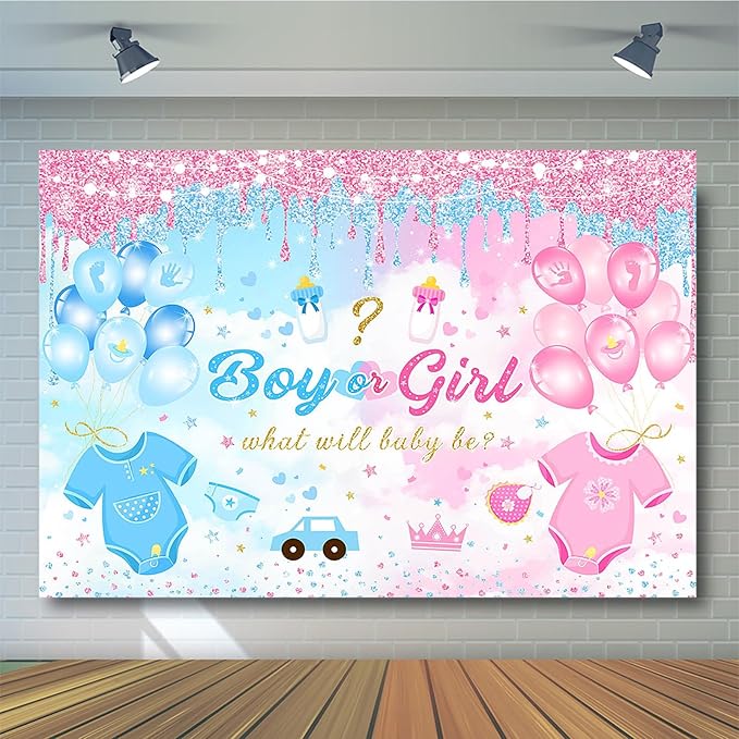 Avezano Boy or Girl Gender Reveal Party Decoration Pink Blue Balloon Background for Baby Shower Banner Supplies (5x3ft)