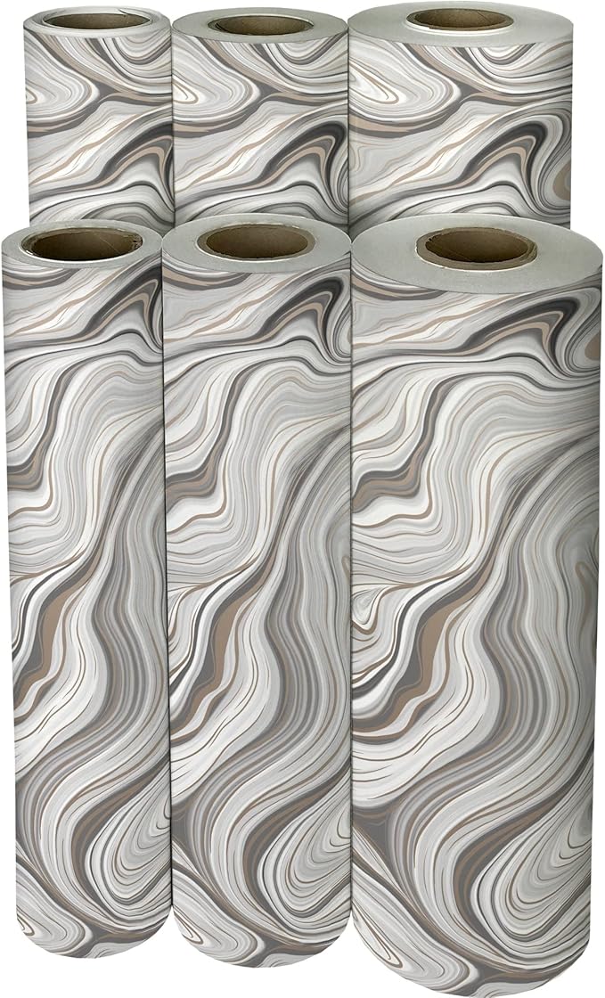 Jillson Roberts Bulk Gift Wrap, Everyday Gift Wrapping Supplies, Marbelized Silver, 1/2 Ream 417 feet x 30 inches