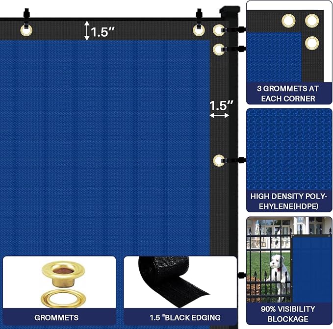 Windscreen4less Privacy Fence Screen Heavy Duty Windscreen Fencing Mesh Fabric Shade Net Cover with Brass Grommtes for Outdoor Wall Garden Yard Pool Deck, 6'x13' Blue