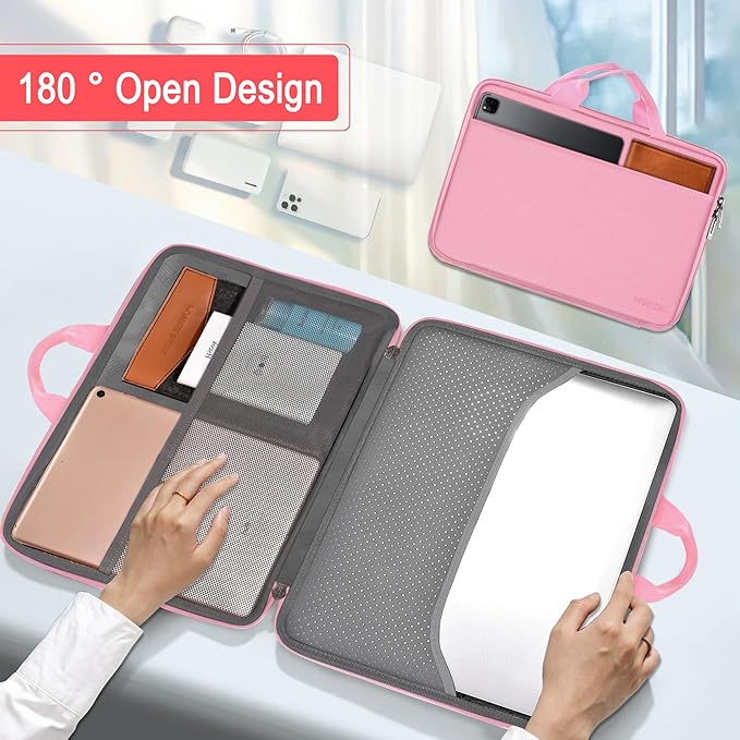 Hseok Laptop Case 13.3-14 inch Briefcase Handbag, Water-Resistant and Shockproof Computer Sleeve Compatible with MacBook Pro 14", Mac Air/Pro 13.3" and 13"-14" Notebooks Chromebooks,Pink