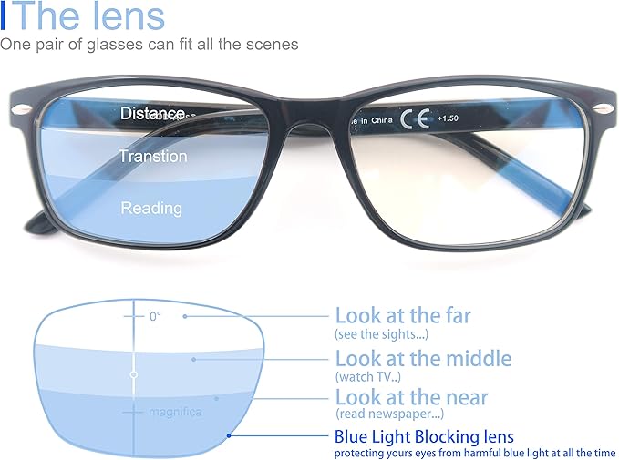 MODFANS Progressive Multifocus 3.0 Reading Glasses,Blue Light Blocking Glasses,Anti-Glare,Anti-Eye Fatigue,UV Protection for Computer/TV/Tablet/Phone,Readers with Comfort Sping Hinge