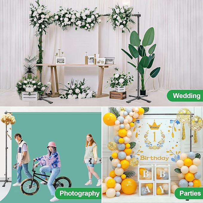 EMART Portable Backdrop Stand Kit with Foldable Cross Flat Base, Adjustable 8.5ft Height 10ft Width Pipe and Drape Background Hanging Frame Bar for Photography Party Wedding Birthday Photo Studio