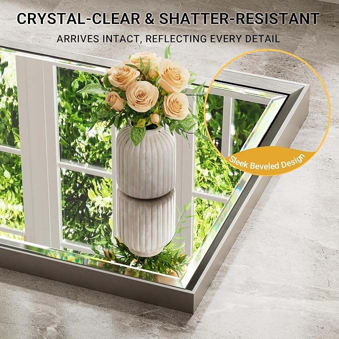 16x60 Inch Brushed Nickel Rectangle Full Length Mirror with Beveled Edges, Anti‑Rust Standing or Wall Mounted Full Body Mirror for Bedroom, Living Room, Entryway, Bathroom Wall