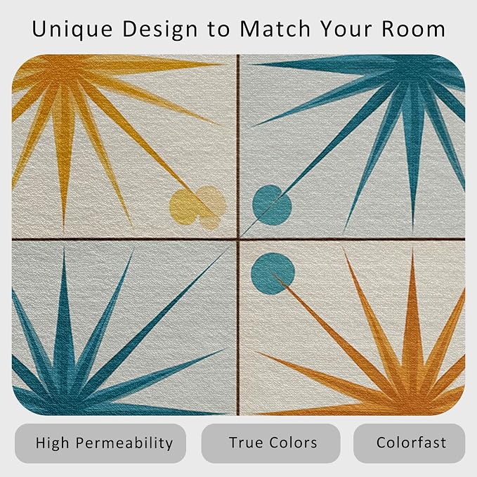 Starburst Rug 6x9 Mid Century Atomic Checkboard Distressed Pattern Area Rugs for Living Room, Bedroom, Starburst Home Decor Accessories Indoor Carpet, Non Slip & Machine Washable