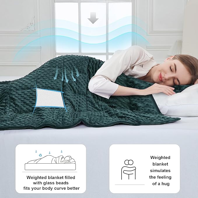 Alomidds Weighted Blanket (48"x72",20lbs Twin Size - Green), Weighted Blankets for Adults, Cooling Breathable Soft and Comfort Minky, Heavy Blanket Microfiber Material with Glass Beads
