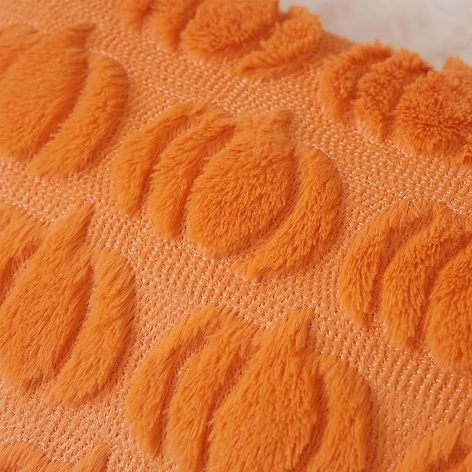 GEEORY Fall Pillow Covers 18 x 18 Inch Set of 2, Fall Decorations Pumpkins Soft Plush Fluffy Faux Fur Wool Decorative Autumn Farmhouse Cushion Case for Sofa Orange GC018-18