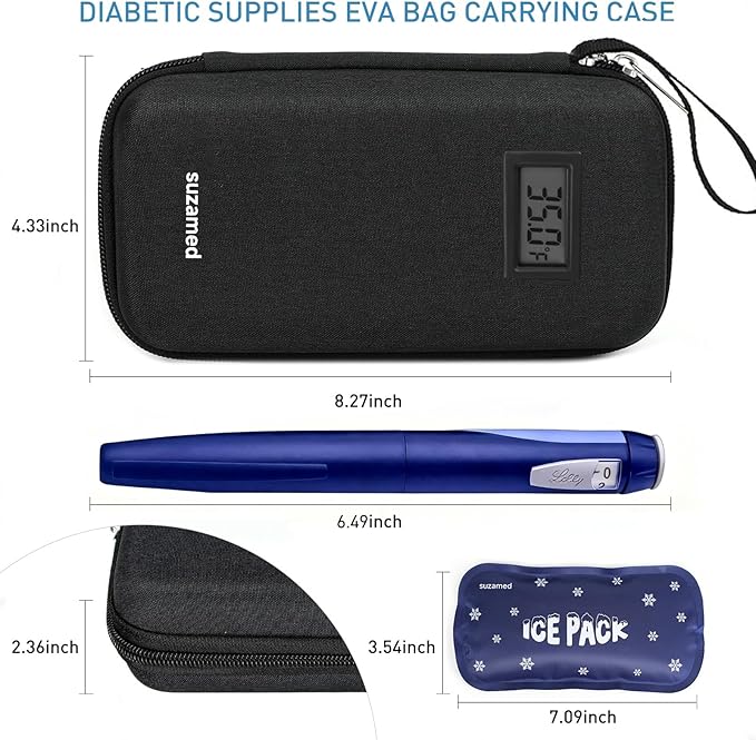 Insulin Cooler Travel Case,EVA Insulation Travel Medicine Kit with Temperature Display for Diabetes Care,Insulin Pen and Other Diabetic Supplies (Black-Temp)